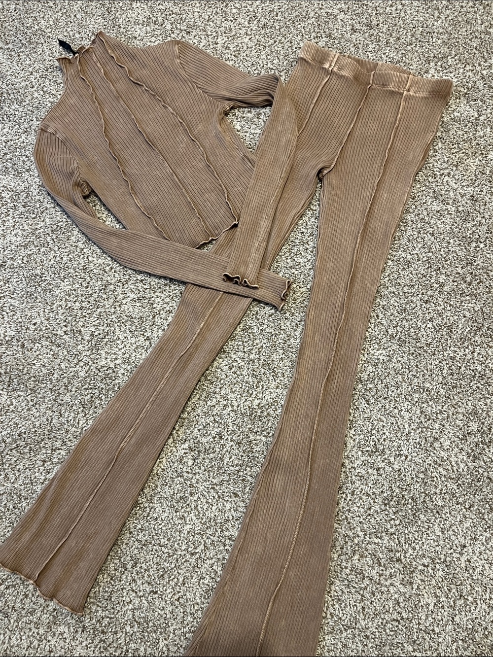Ribbed Boot‑Cut Knit Pants & Long Sleeve Top Set